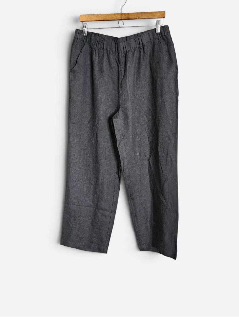 NWT Quince 100% European Linen Wide Leg Relaxed Fit Pull On Cropped Pants L